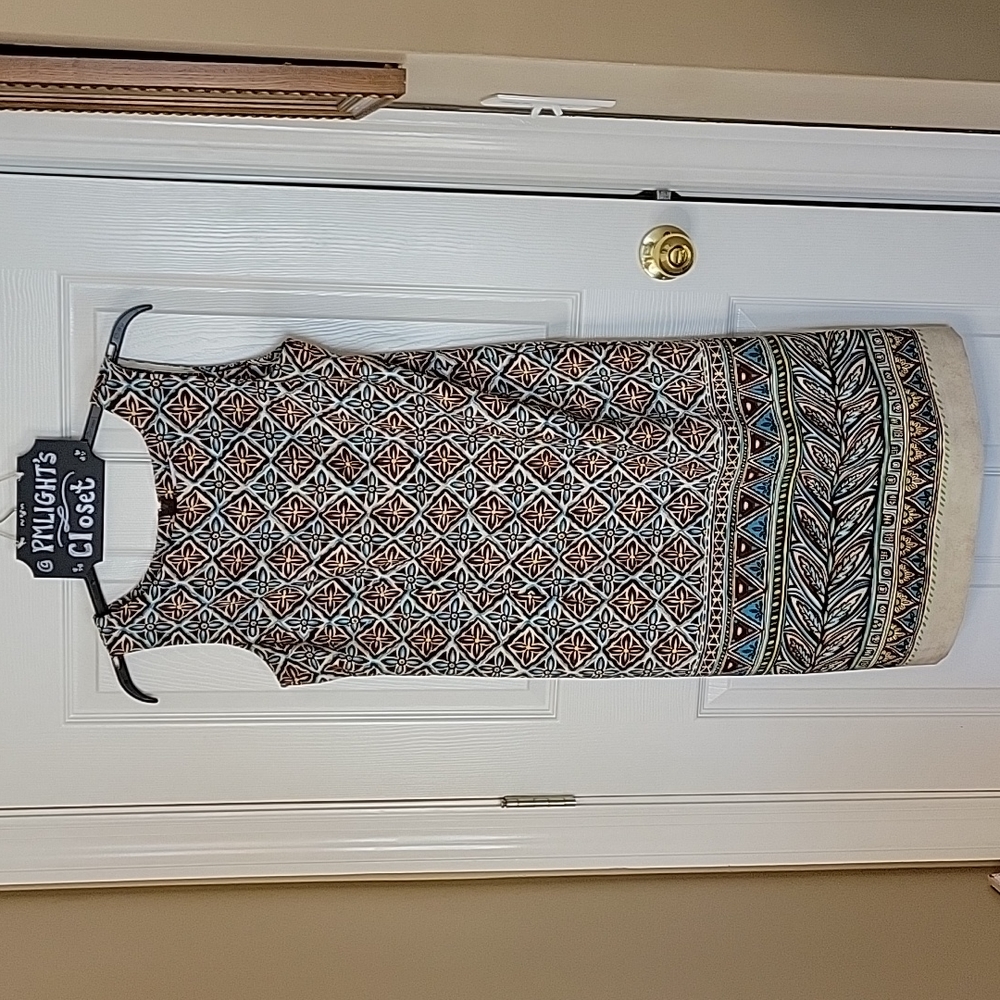 Sag Harbor Dress 12 Sleeveless Sheath Brown Taupe Teal